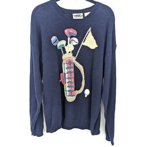 Vintage‎ Northern Reflections Knit Sweater Large Navy Golf 90s